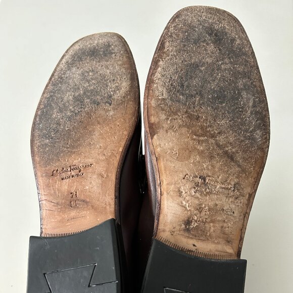 Mens Brown Leather Ferragamo Loafers Slip-Ons Designer Mens Shoes Sz 7.5 EE - Picture 9 of 16